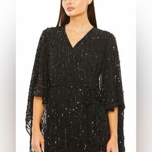 Mac Duggal 94044 Cape Sleeves Faux Wrap Dress NWT Size L